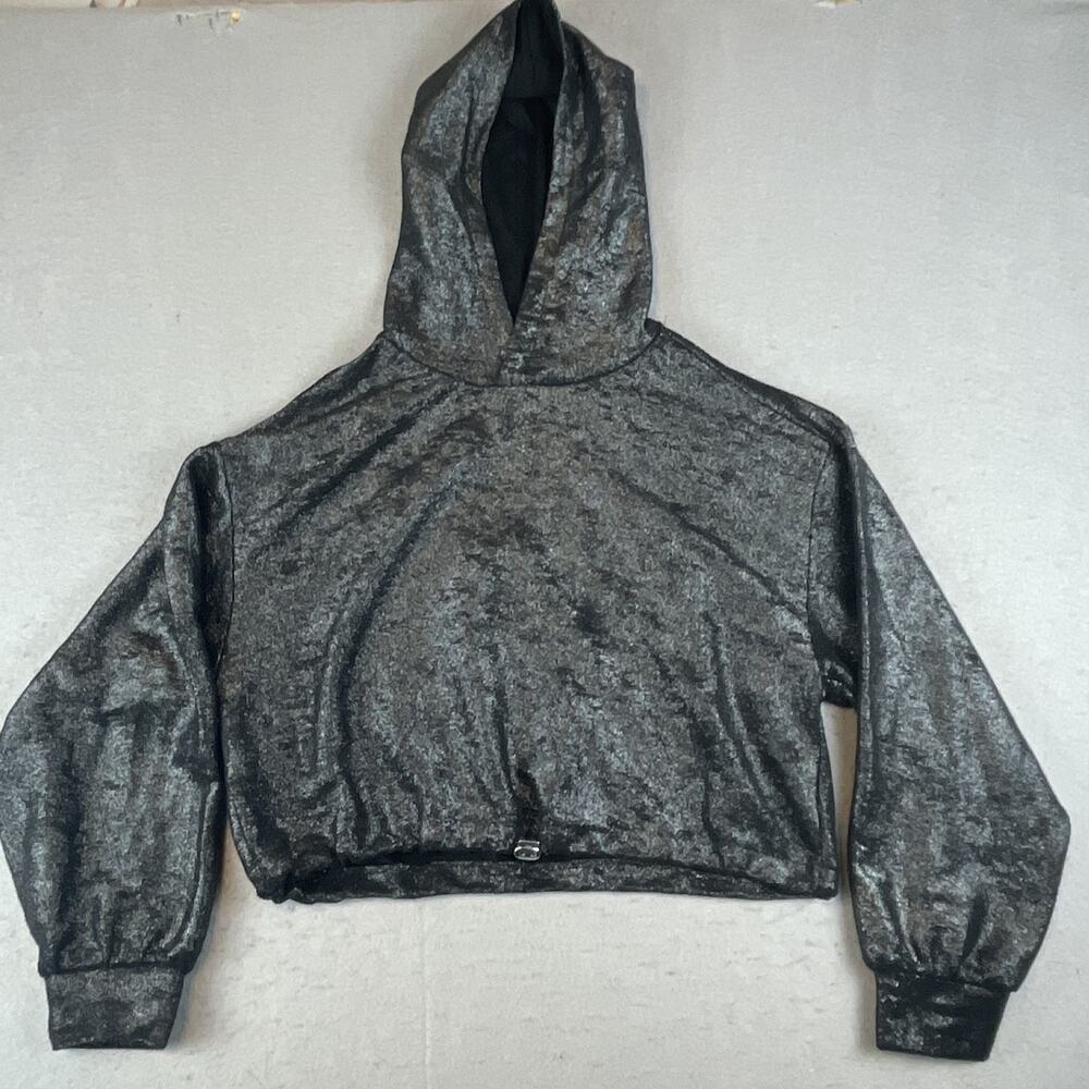 Pilcro Foil Womens Sz M Cropped Sweatshirt Hoodie Black
